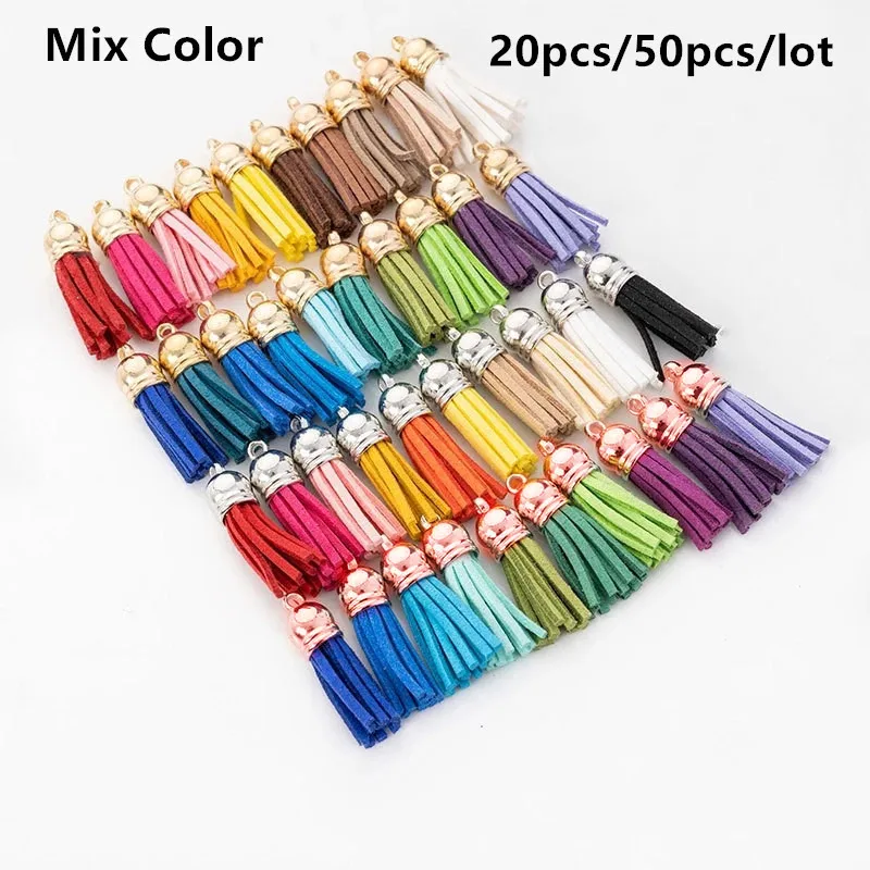 20/50pcs 38mm Leather Tassel Charms Gold Silver Cap Earring Fringe Keychain Pendant Straps Suede Tassels Diy Jewelry Accessories