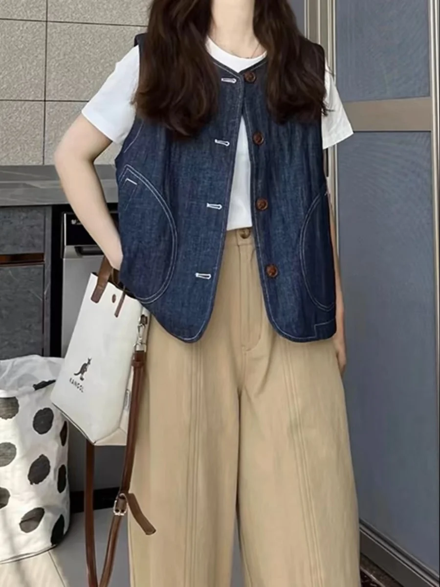 

Женский винтажный жилет Sli в японском стиле на одной пуговице, весенне-осенний, для многослойного образа, модный, художественный, стильный