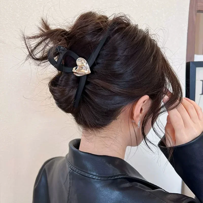 Pinza de pelo negra esmerilada de amor a la moda Retro, coleta de pelo para niña, tocado trenzado, accesorios para el cabello delicados coreanos