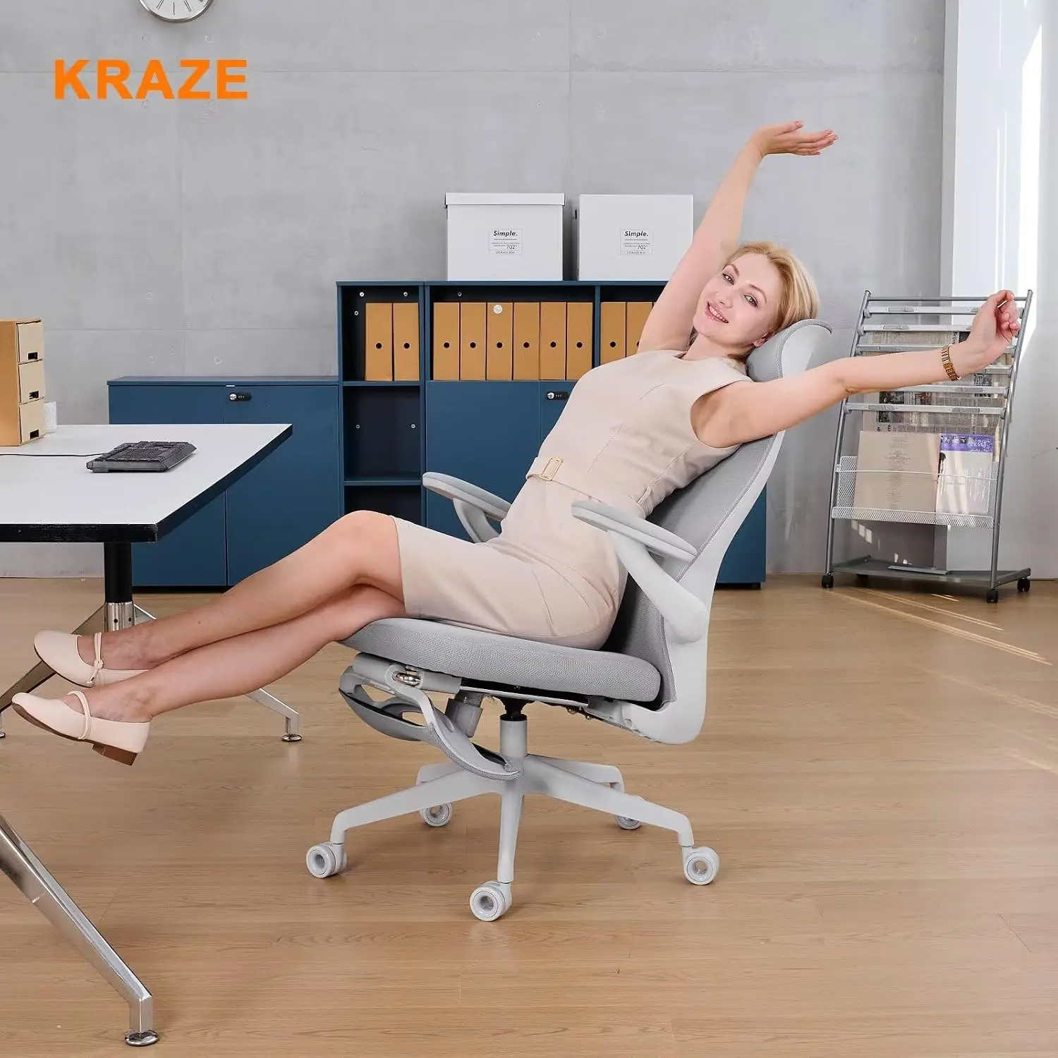 Massage Office Chair Ergonomic High-Back Mesh Desk Chair, Light Gray | Lumbar Support, Hidden Massage Nodes for, Customized