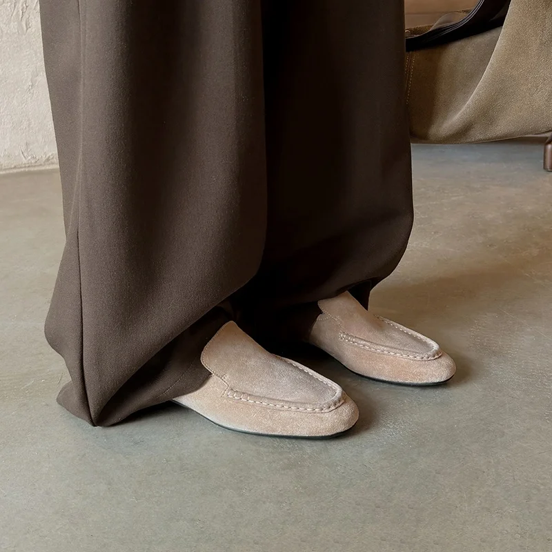 Women's Suede Leather Slip-On Loafers - Comfortable Flats Shoes