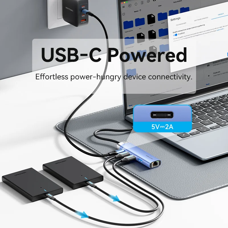 Adapter Ethernet USB 3.0 Vention HUB RJ45 1000Mbps Lan do MacBooka Laptopa Lenovo Windows PC USB C HUB 3.0 Ethernet HUB Switch — zdjęcie produktu 4