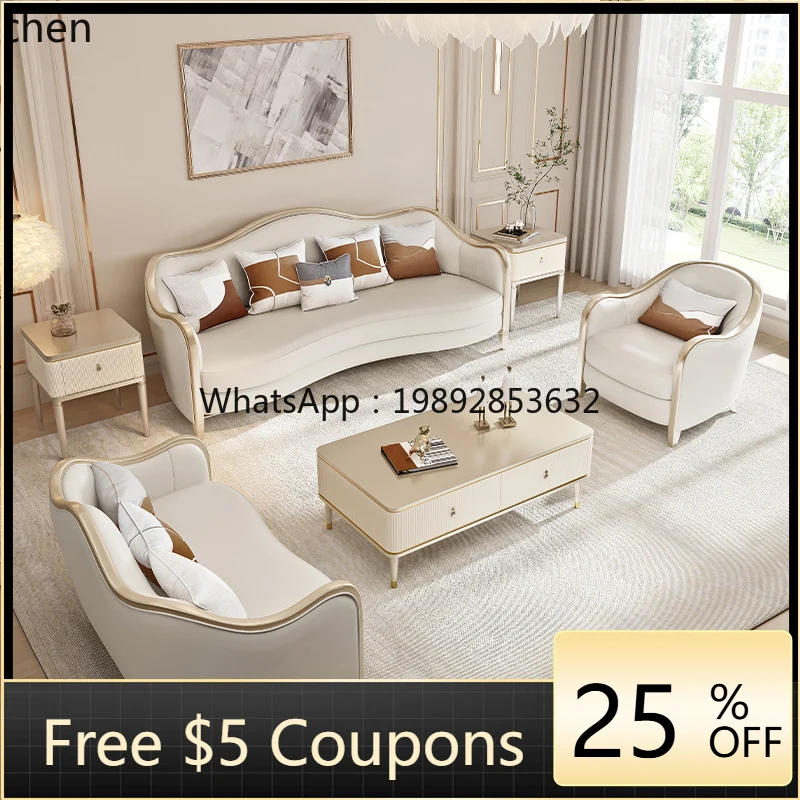 

light luxury leather sofa combination solid wood living room 123 four luxury whole house furniture QL80