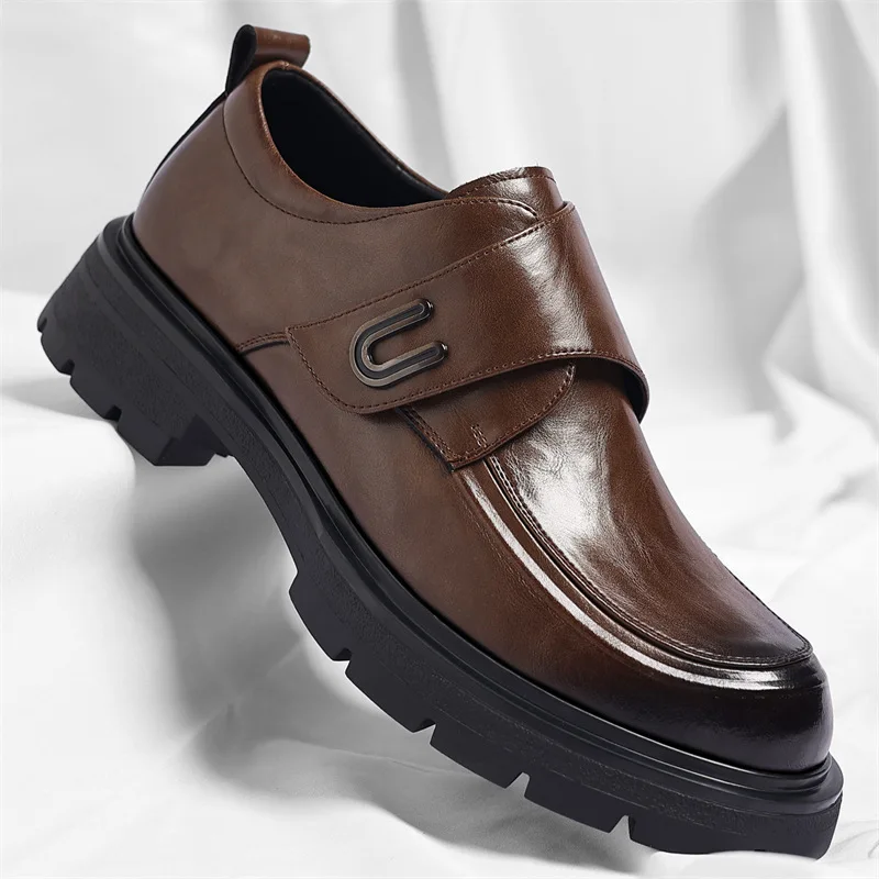 Men's British Leather Shoes Versatile Commuting Thick Sole Business Formal Wear Casual Office Dress Shoes
