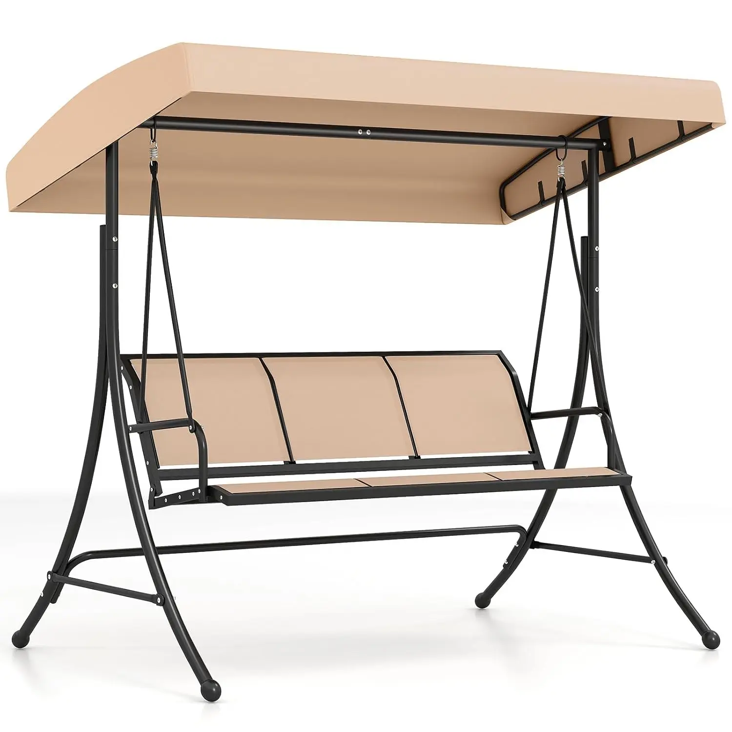 3 Person Porch Swing, Patio Swing with Adjustable Canopy, Heavy-Duty Frame, Breathable Fabric, Outdoor Swing, Customized
