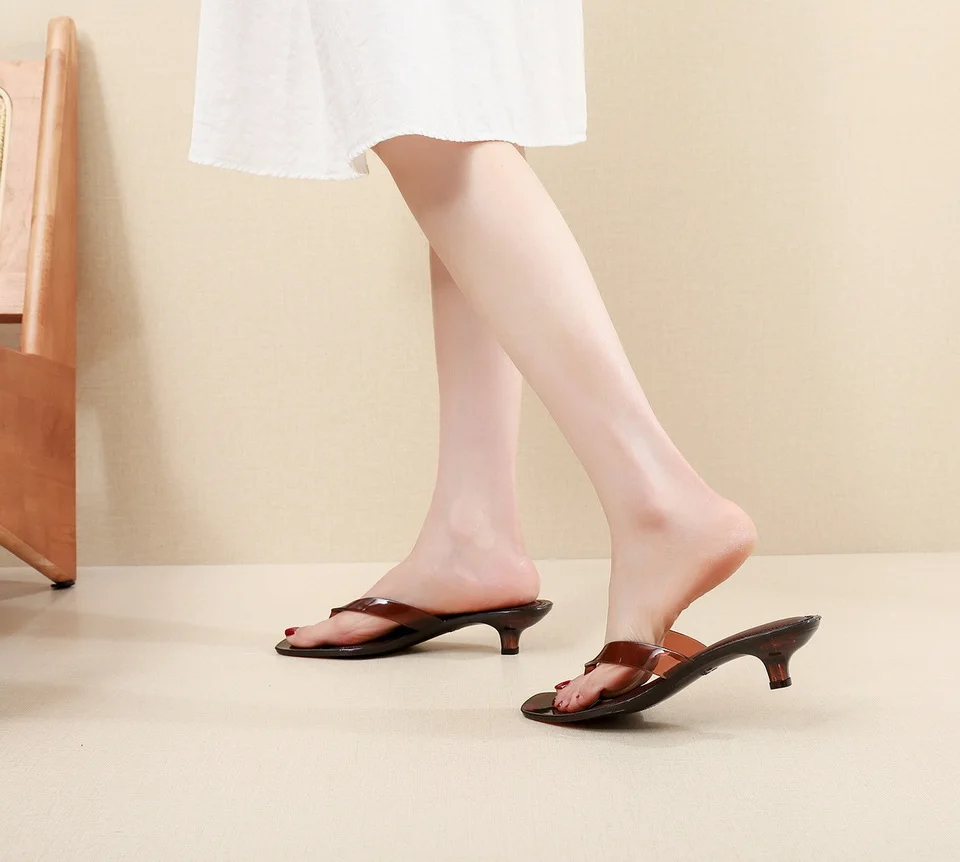 Neue transparente Mid-Kitten-Heel-Zehentrenner-Sandalen für Damen, schicke transparente Slides für den Sommer, Damen-Outdoor-Strand-Jelly-Flip-Flops, einfache Schuhe – Detail 18