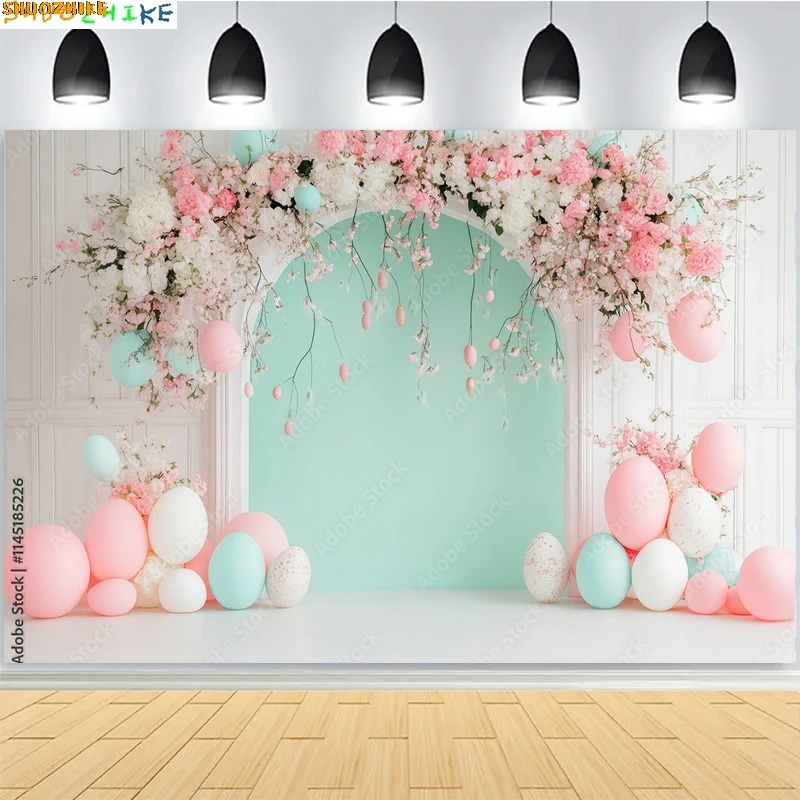 

Arched Balloons Digital Photography Backdrops Prop Children Baby Birthday Rainbow Clouds Photo Studio Background AO-06