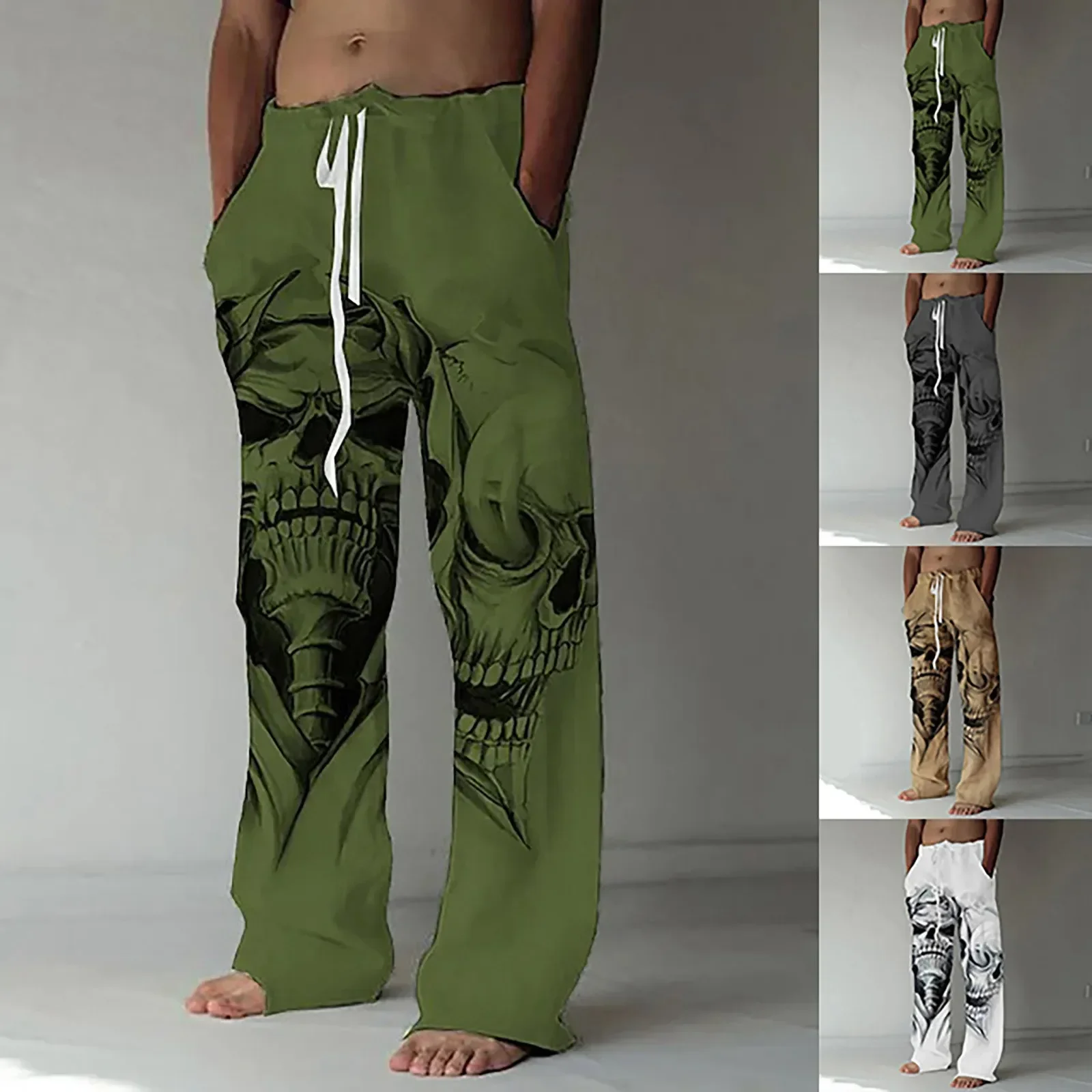 

New Men's Sports Pants Linen Comfort Loose Wide Leg Trousers Drawstring Flat Front Sports Running Jogging Pants Beach Pants