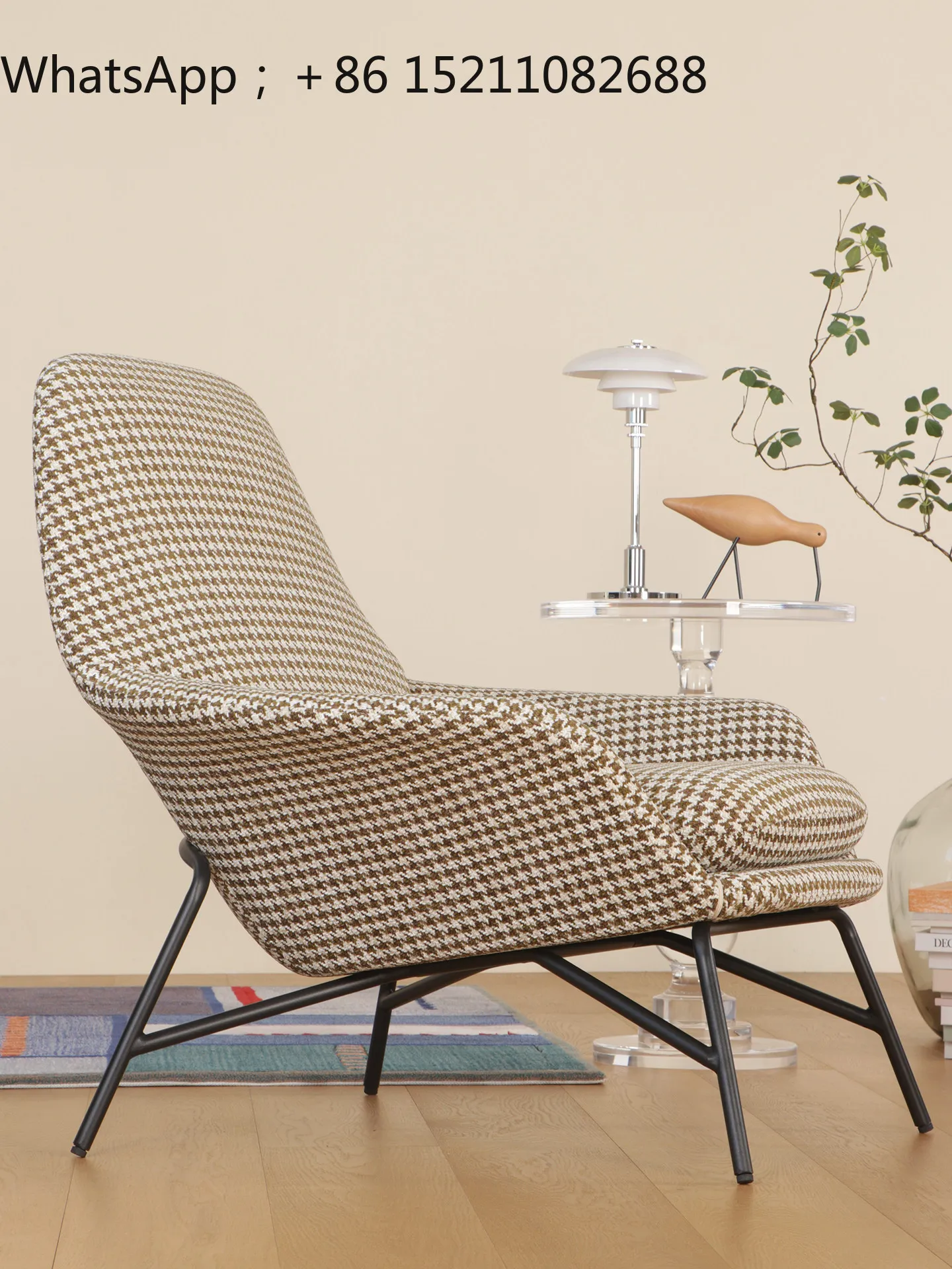 LLY Thousand Birds Grid Single Leisure Chair Reading Chair Living Room High-end Minimalist Sofa Chair