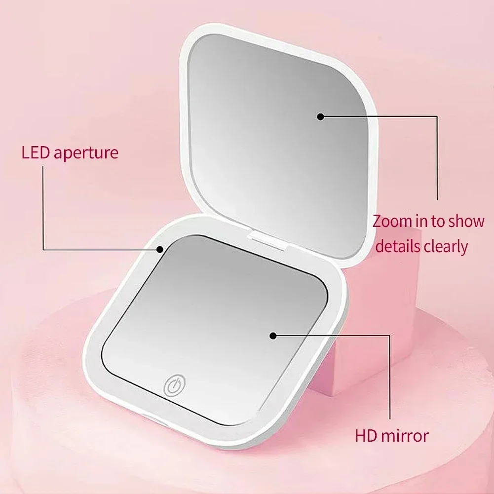 USB Portable Hand Held Pocket Makeup Mirror LED Vanity Mirror with Touch Screen Dimming Makeup Mirror