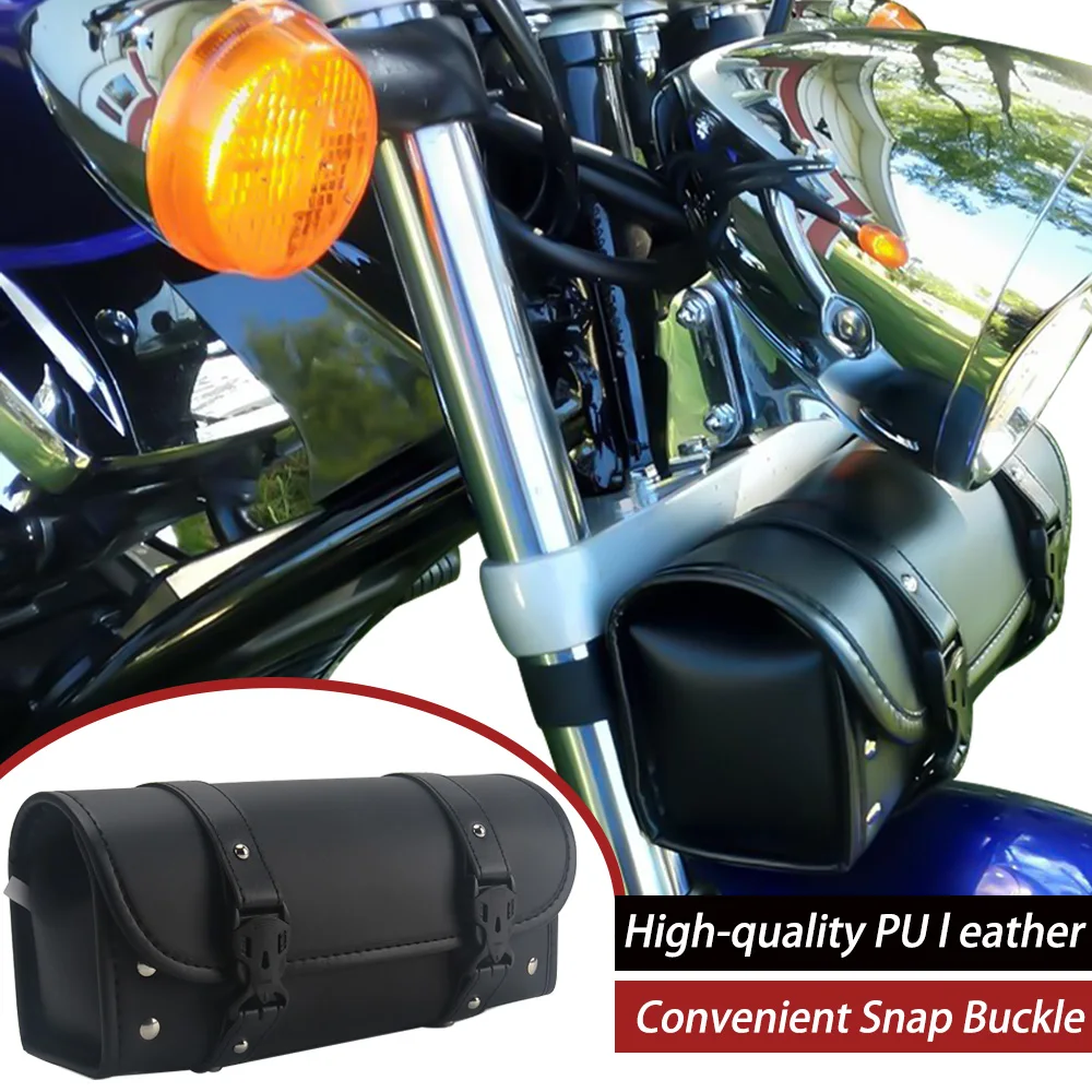 

Motorcycle Tool Bag Faux Leather Handlebar Roll Bag Waterproof Saddlebag Side Pannier Retro Sissybar Pack for Cruiser Sportster