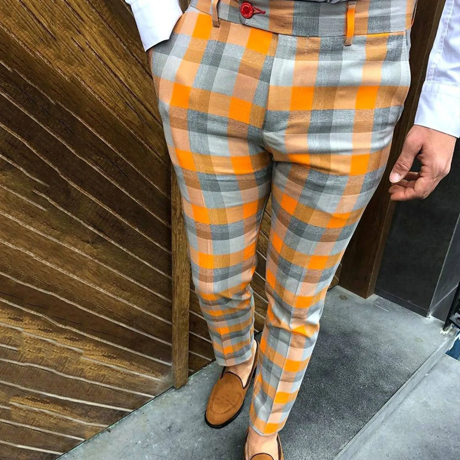 Pantaloni da abito da festa con stampa scozzese casual da uomo Pantaloni con tasche Pantaloni casual da uomo Vestibilità rilassata