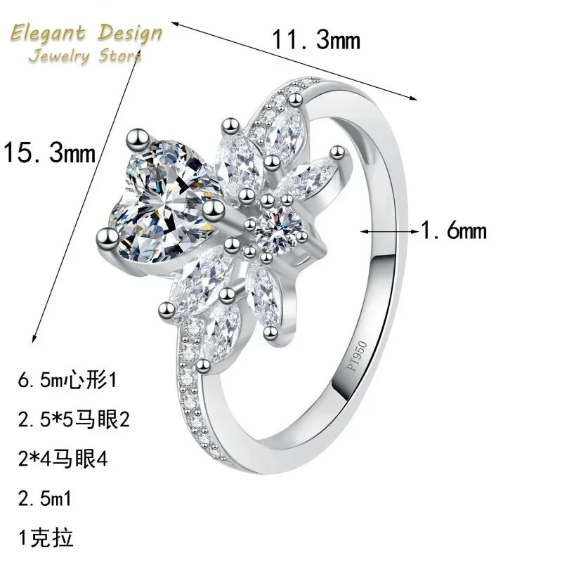 Pt950 Platinum Diamond Luxury Love Holding Flower Ring 1ct Elegant Moissanite for Women Anniversary Wedding Fine Jewelry Gifts