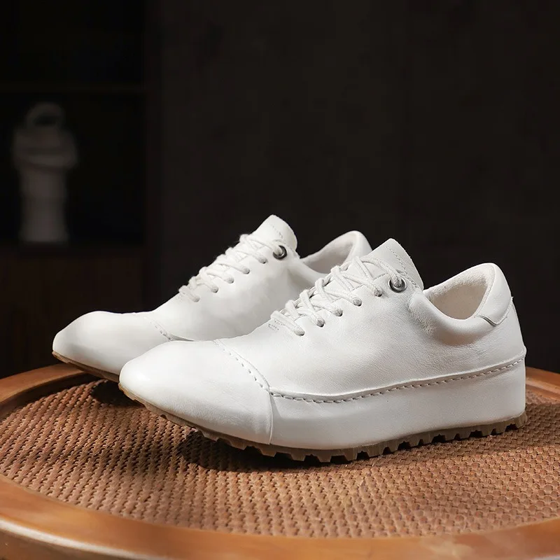 

Handmade Washed Horsehide Thick Soled Lightweight Casual Shoes Men Breathable Genuine Leather Lace Up Oxfords Male Leather Shoes