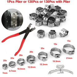 130pcs Single Ear Hose Clamps with Pliers or 130pcs Hose Clamps or 1PC Pliers 7-21mm Tool kit 304 Stainless Steel Hose Clamps