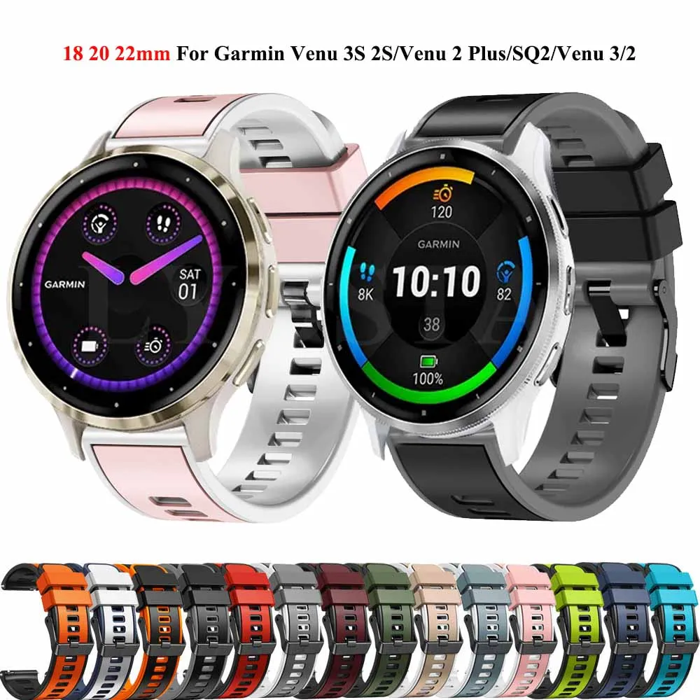 

18/20/22mm Watchband For Garmin Vivoactive 3 4 4S Venu 2 3 3S 2S plus SQ 2 Forerunner 158 55 245 255 Silicone Strap Accessories