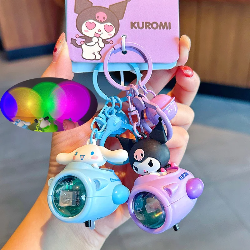 Sanrio anahtarlık Sunset işık gemi serisi Kuromi Cinnamoroll benim melodi Pochacco çok fonksiyonlu kolye çanta araba anahtarlığı çocuk hediye