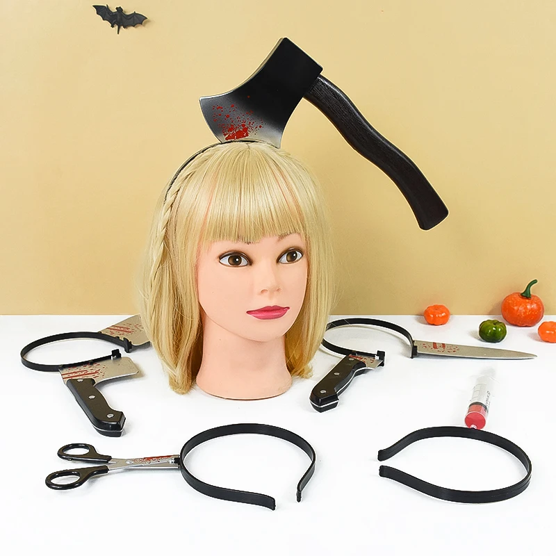 Halloween Hairband Scary Weapon Headbands Knife Axe Cleaver Scissor Through Head Photo Props Makeup Gifts Accessories