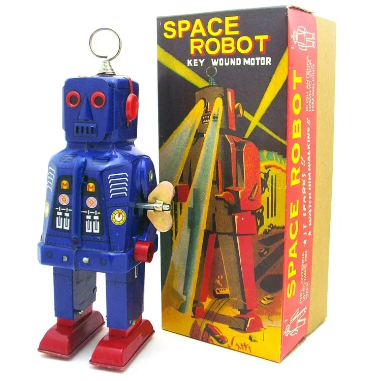 Juguete mecánico de cuerda de Metal para caminar, robot espacial de estaño, llave de motor enrollada, regalo de Navidad, Colección clásica, Retro