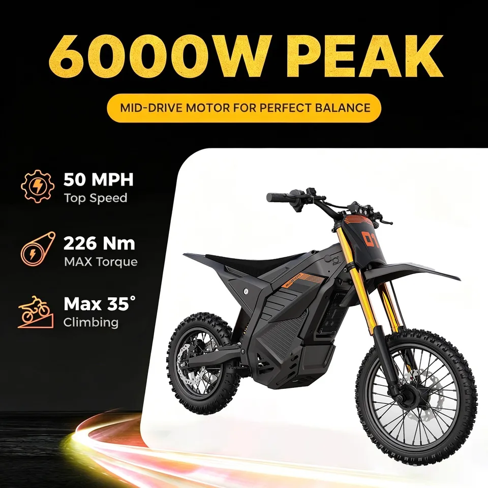 6000W PEAK ELECTRIC DIRT BIKE 60V 30AH OFF-ROAD BICYCLES 50MPH E-BIKE FOR ADULTS image 3