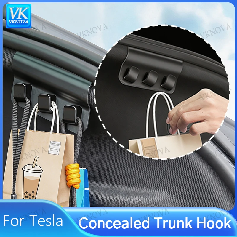 For Tesla Model Y YL Juniper Rear Trunk Hook Seat Button Cargo Grocery Shopping Bag Holder Umbrella Hanger Storage Accessories
