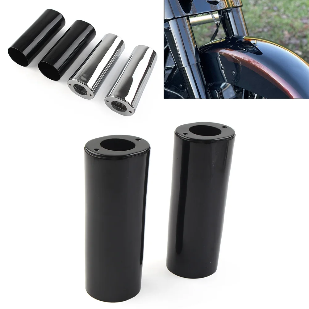 

Black/Chrome Motorcycle Smooth 2" Extended Fork Slider Covers For Harley Street Glide Road King Softail FLHR FLHS FLHT FLHX