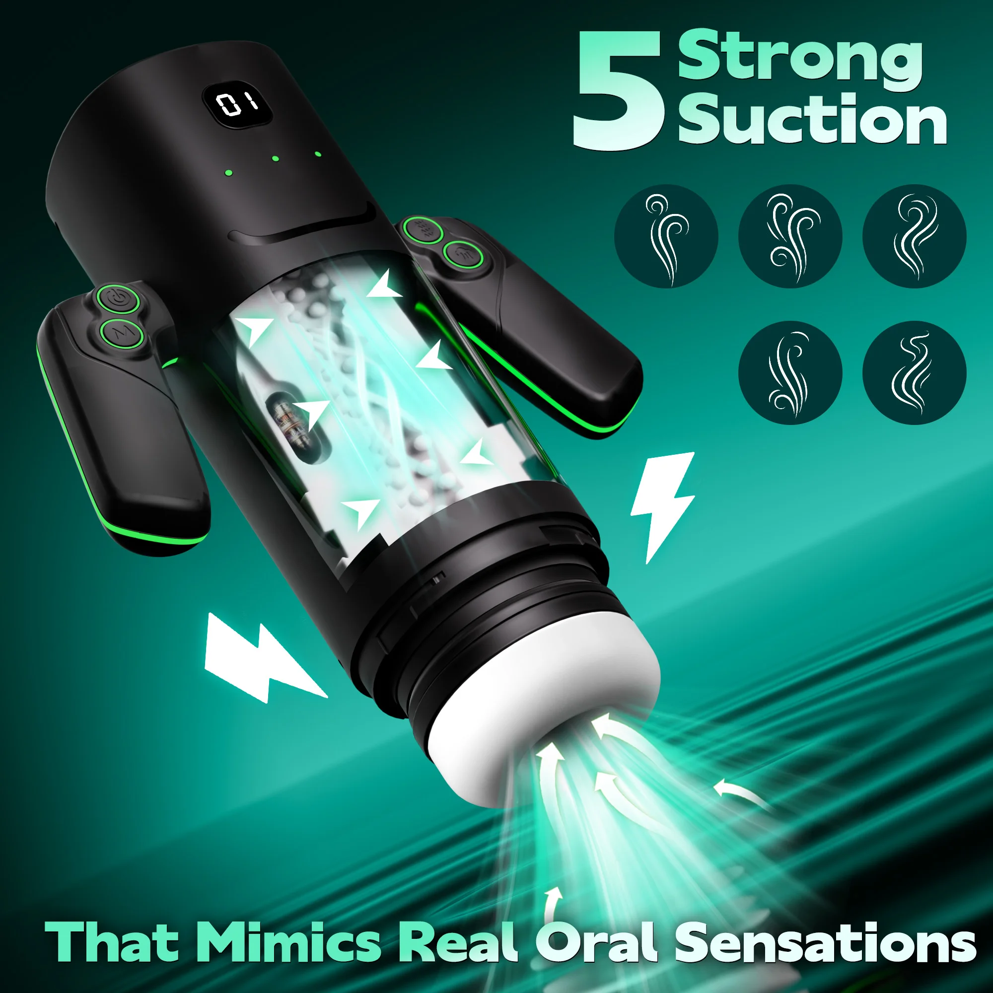 3 IN 1 Automatic Sucking Male Masturbation Cup with Handle Double layer telescopic Male Stroker Pocket Pussy Adult Toy for Men