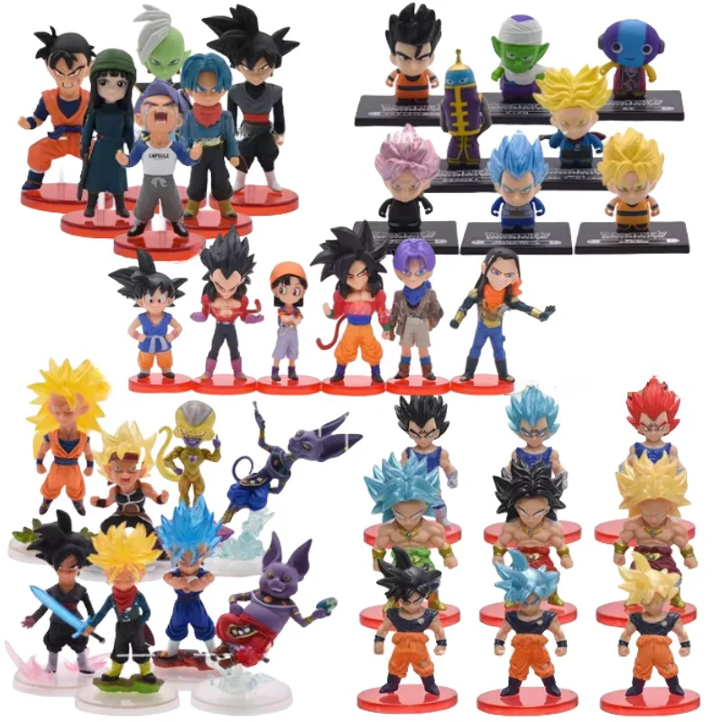 4pcs/6pcs/8pcs Figuras Dragon Ball Versão Q Son Goku Son Goten Son Gohan Vegeta Chichi PVC Modelos de Ação Brinquedos Presente