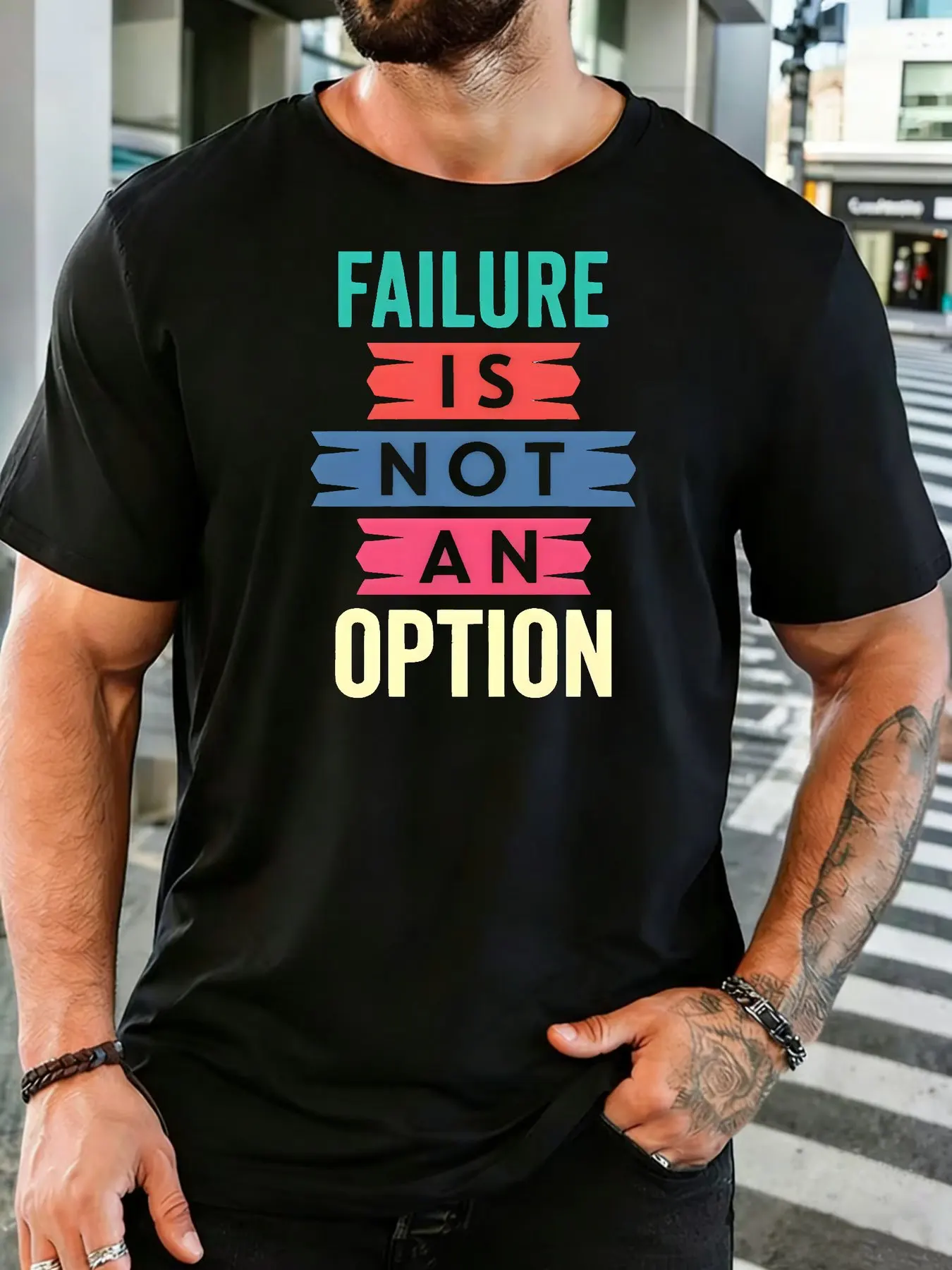 Men Cotton Crew Neck T Shirt Failure Is Not An Option Motivational Slogan Print Inspirational Daily Casual Short Sleeve Male Top