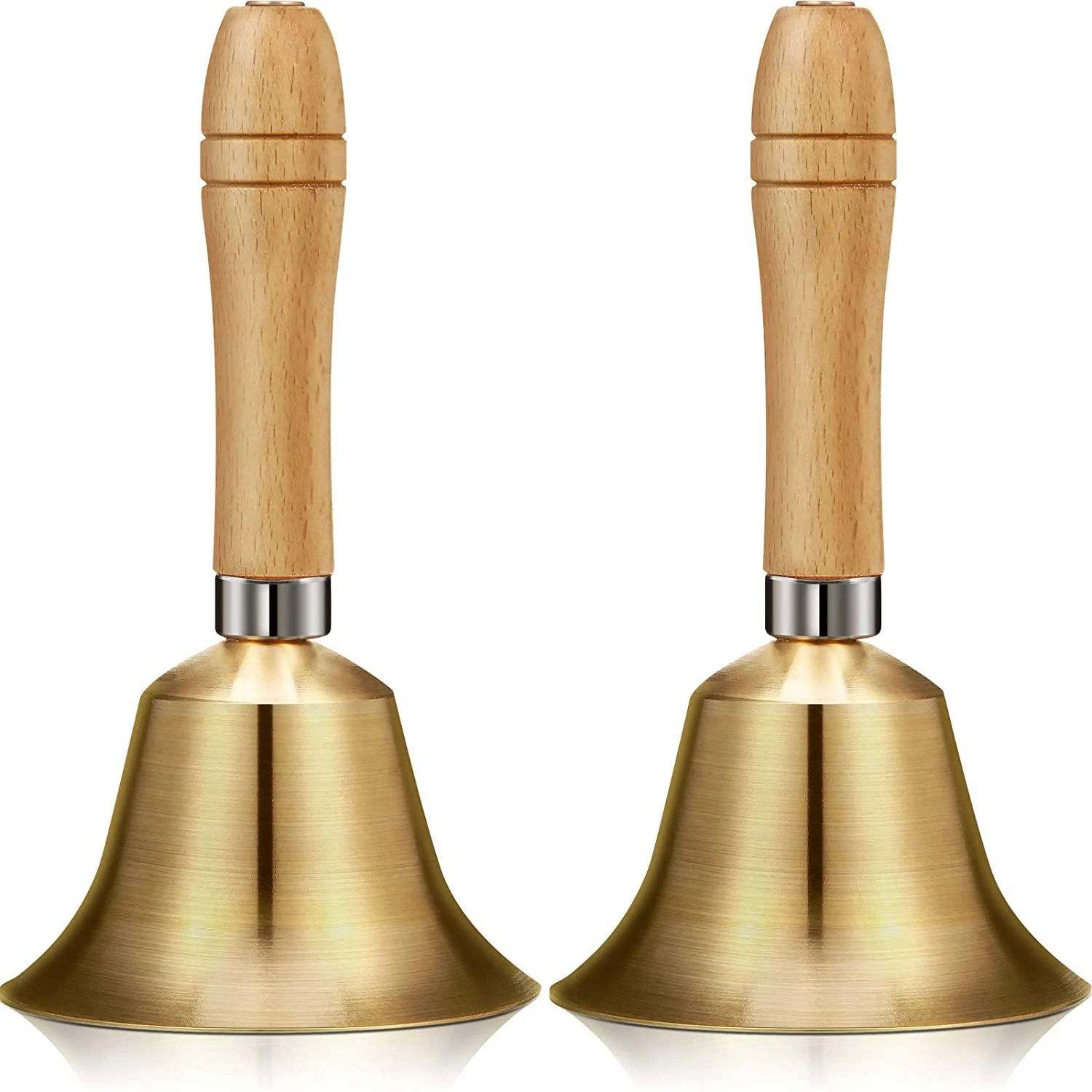 2 Pieces Brass Hand Call Bells with Wooden Handle Handbells,Held Service Bell,Animal Bell Decoration