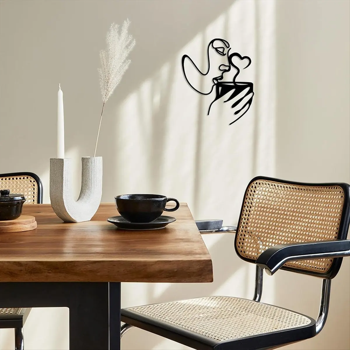 MALL Metal Coffee Wall Art Decor,Minimalist Women Drink Coffee Shape Wall Art, Modern Abstract Line Drawing Coffee Sculptures