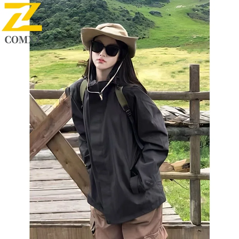 COMXZ Herrenjacke, Freizeit, abnehmbare Kapuze, Outdoor, Klettern, leichte Motorradjacke, Camping, winddicht, Herbst-Windjacke
