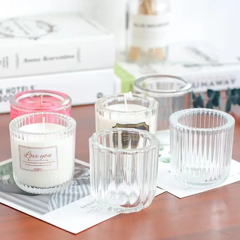 

Candle Jar Transparent Glass Cup Aromatherapy Candle Cup Striped Cup Candlestick Cup Candle Making