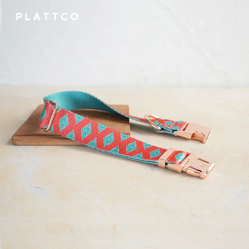 PLATTCO 독특한 디자인 강아지 목걸이 프린트 레드 그리드 패턴, 고품질 로즈 골드 버클, 5 사이즈 PDC319RG