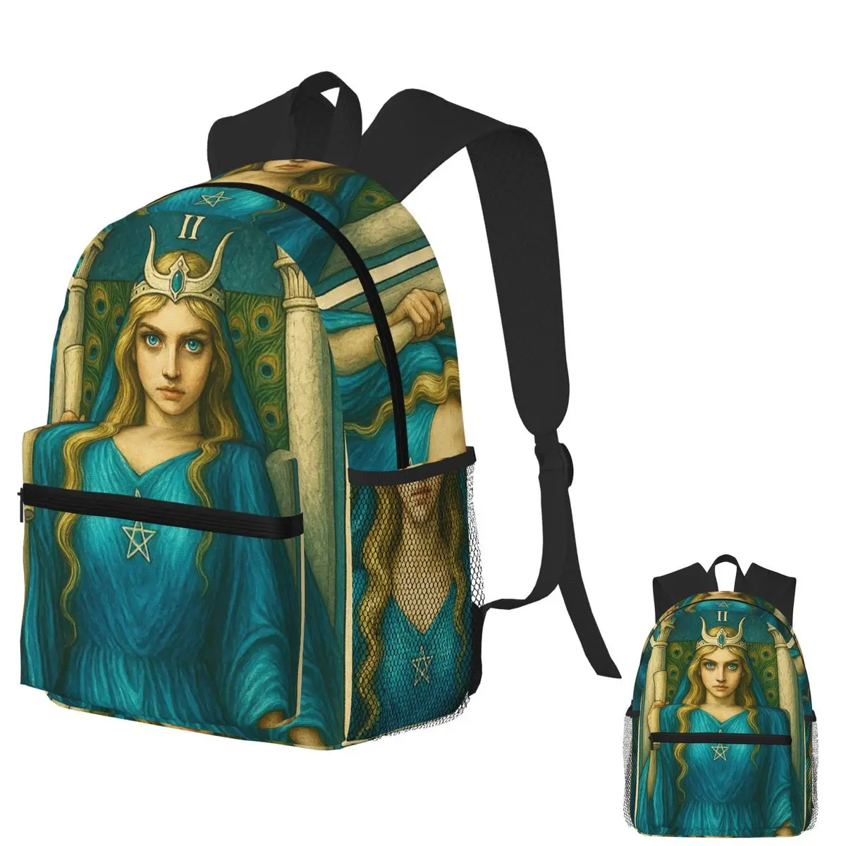 

Vintage Style The High Priestess Blue Tarot Card Student Backpack School Bag Hiking Travel Daypack Fashion Bookbag Shoulder Bags