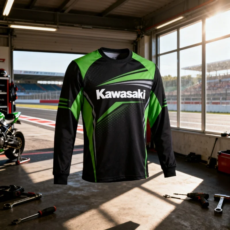

MOTO-2025 New Kawasaki Motorcycle Off-road Race Long Sleeved T-shirt Breathable Quick Drying Men's Cycling Team