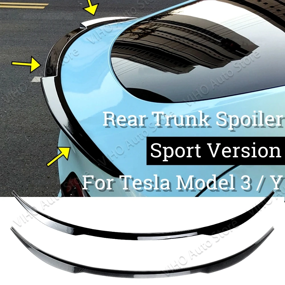 For Tesla Model Y 2020-2024 Model 3 2017-2023 Car V Style Rear Roof Tail Wing Trunk Lip Spoiler Carbon Fiber Look Sport Version