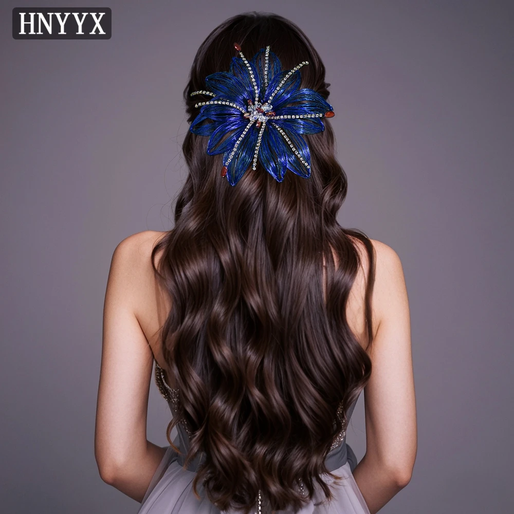 

HNYYX Blue Flower Hair Clips Spring Clip Elegant Rhinestone Duckbill Clip Women Half Tie Hair Clip Back Hair Accessories A356