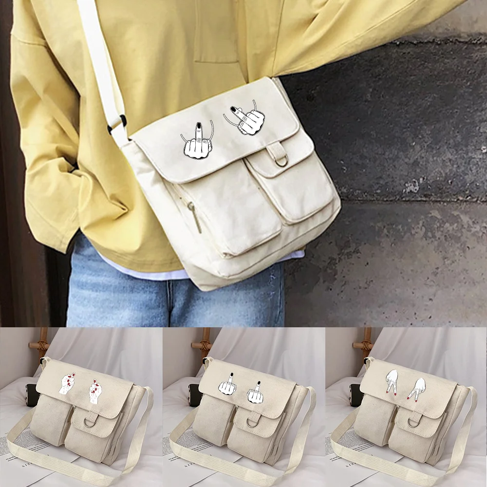 

Messenger Bag Japanese All-match Casual Canvas Shoulder Bags Large Capacity Women Shopping Organizer Chest Print Postman Case