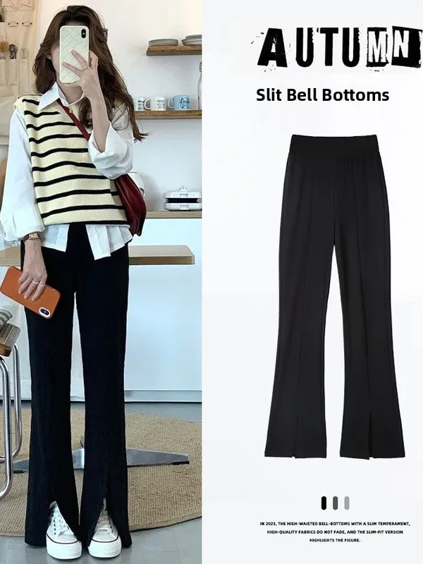 Pantalon évasé coupe cintrée pour femme, pantalon de costume Micro évasé avec fente latérale, petite taille, tendance, nouvelle collection hiver 2025