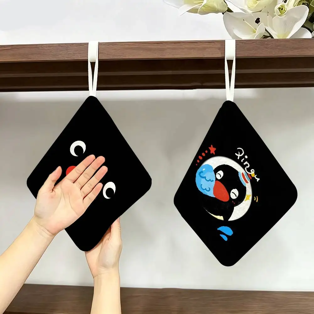 Children Animation P-Pingu Polyester Cotton Hand Wiping Towel, Hanging Design, Durable for Household Restaurant Toilet Use