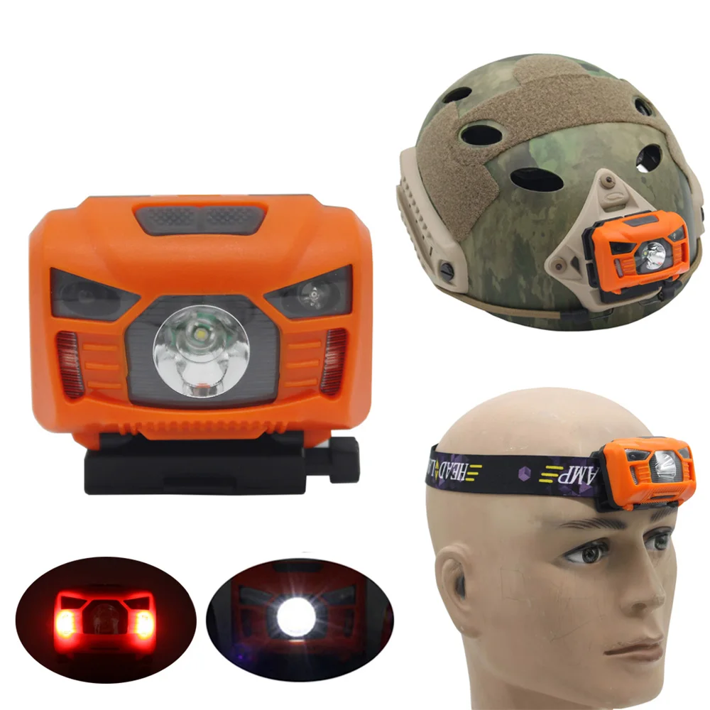 USB Charging Tactical Helmet Light Induction Headlamp Waterproof Signal Lamp Fast Helmet Headlamp Hunting Airsoft Headlight