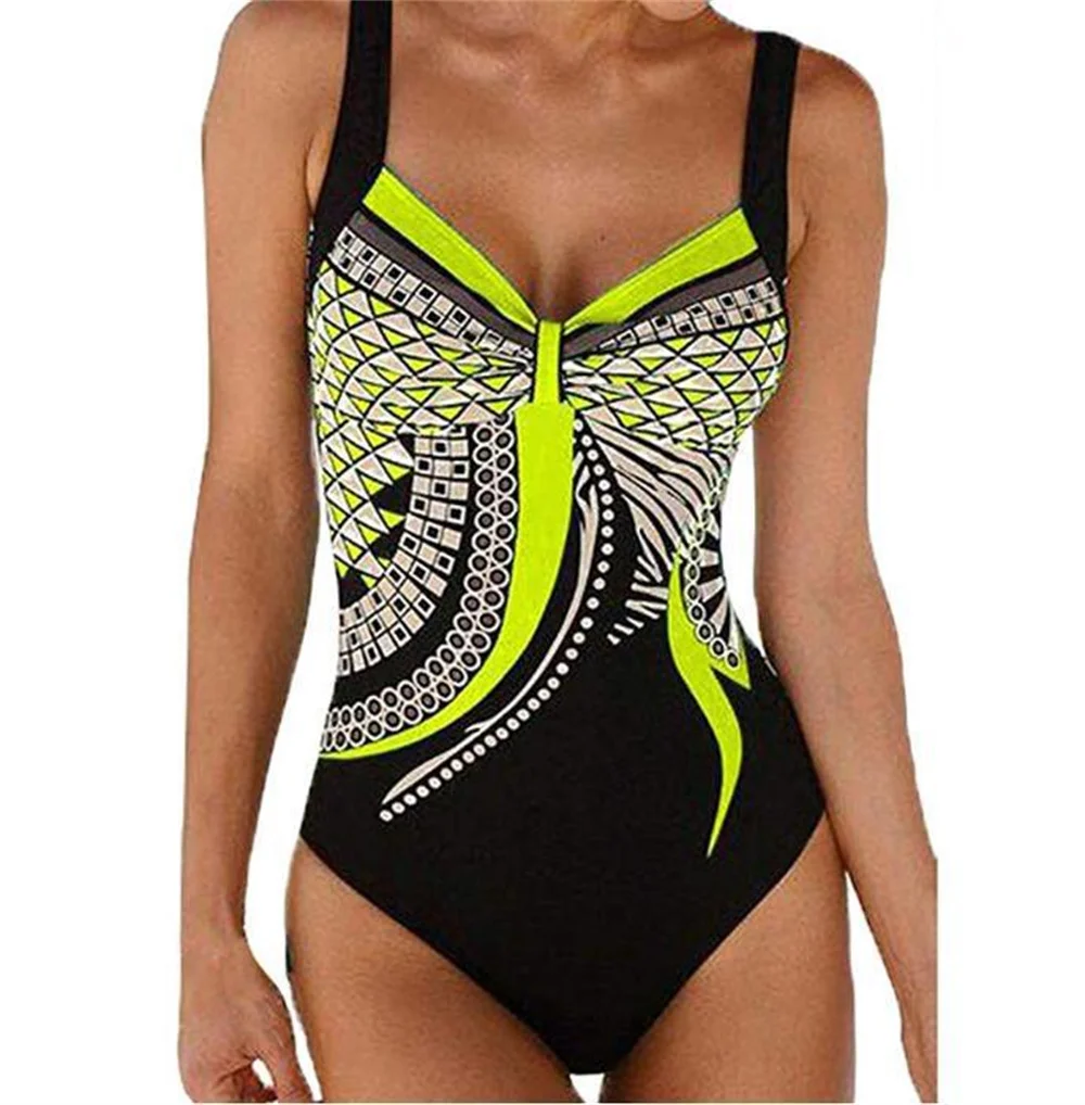 2024 summer fashion holiday beach new explosive retro print one-piece swimsuit halter triangle swimsuit for women