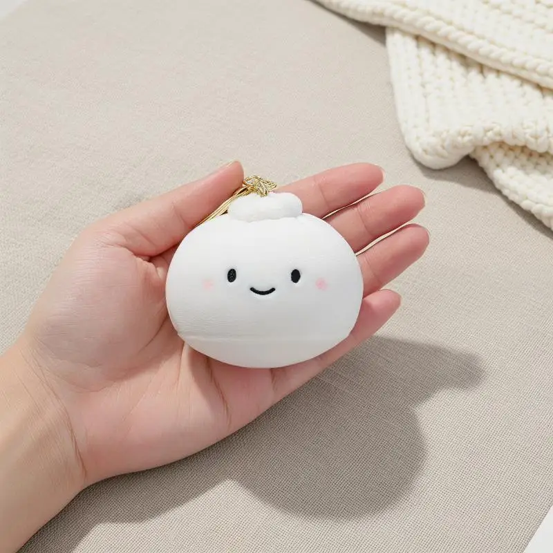 Entzückender chinesischer Dim-Sum-Plüsch-Schlüsselanhänger, flauschiger Dampfnudel-Puppenanhänger, niedliche Taschenaccessoires für Feinschmecker und Anime-Fans. – Detail 7