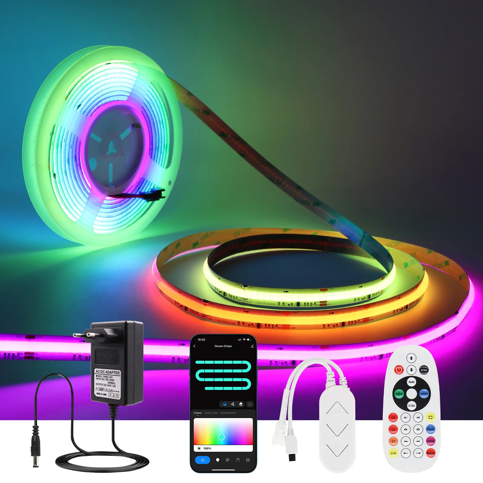 Tuya Wifi RGBIC COB LED Strip Light Kit Support Alexa Google Assistant Voice Control Addressable Dream Color LED Tape Home Decor