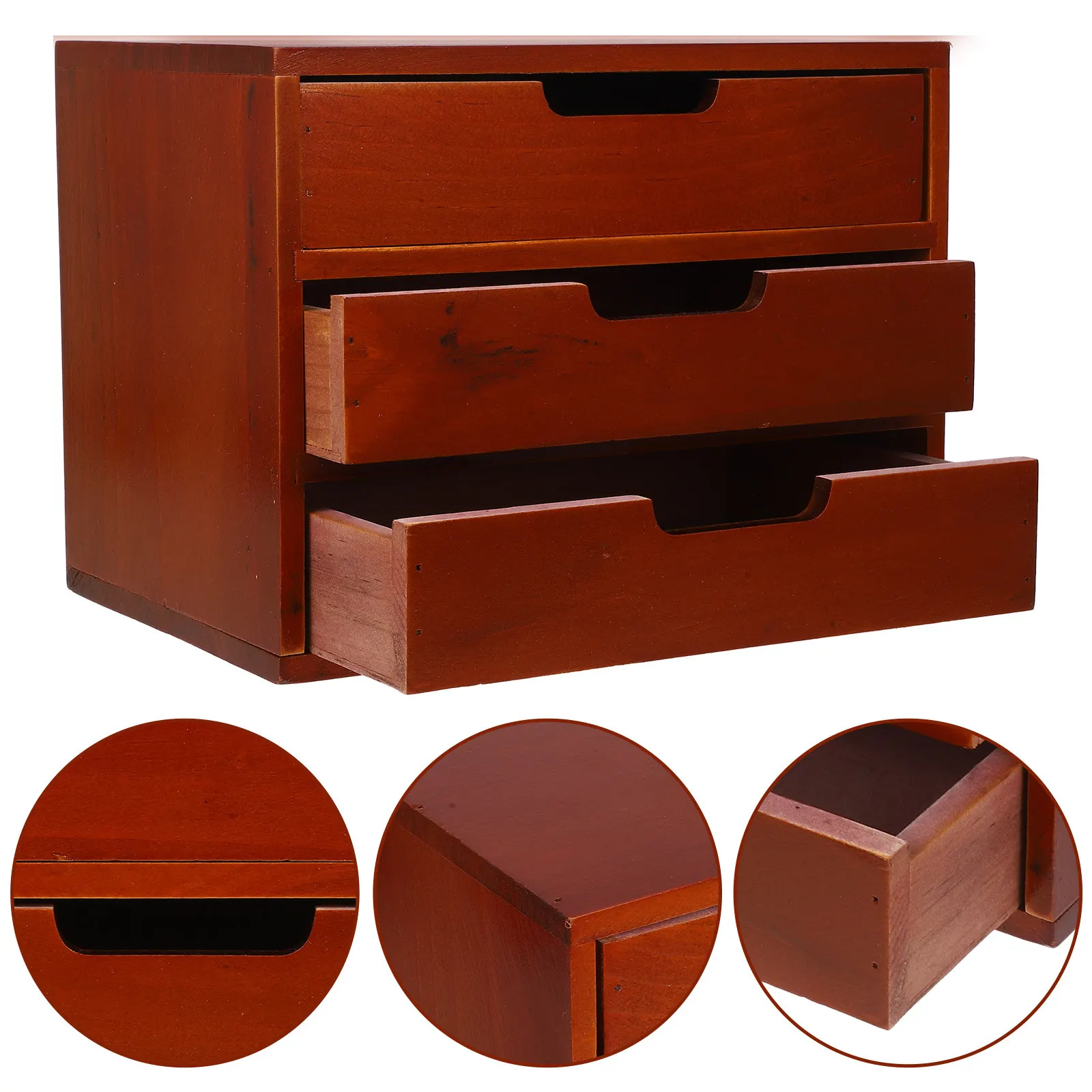 Three Layer Storage Cabinet Wooden Desk Organizer Multi-Functional Desktop Storage Box for Makeup Jewelry Office Supplies