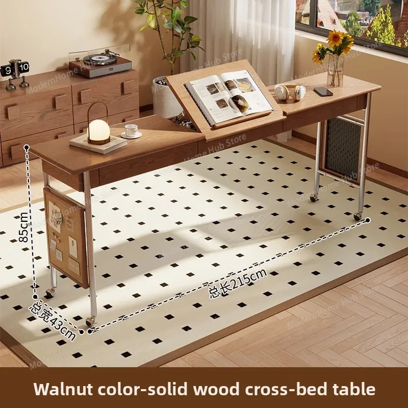 Movable solid wood bedside table rounded corner design dressing table workbench for small apartment Home Furniture