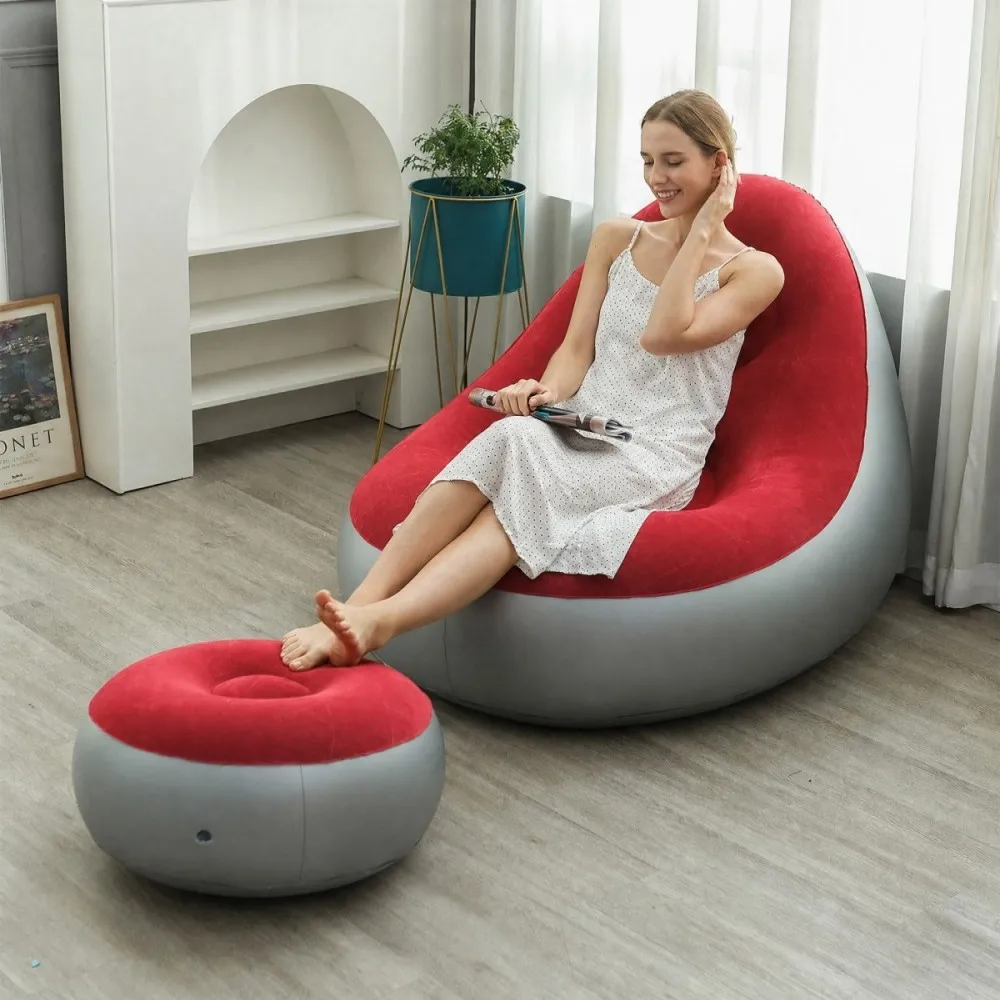 Inflatable Lazy Sofa + Footrest Set, Thickened Flocked Foldable Recliner, Portable Indoor/Outdoor Camping Lounge Chair for Home image 4