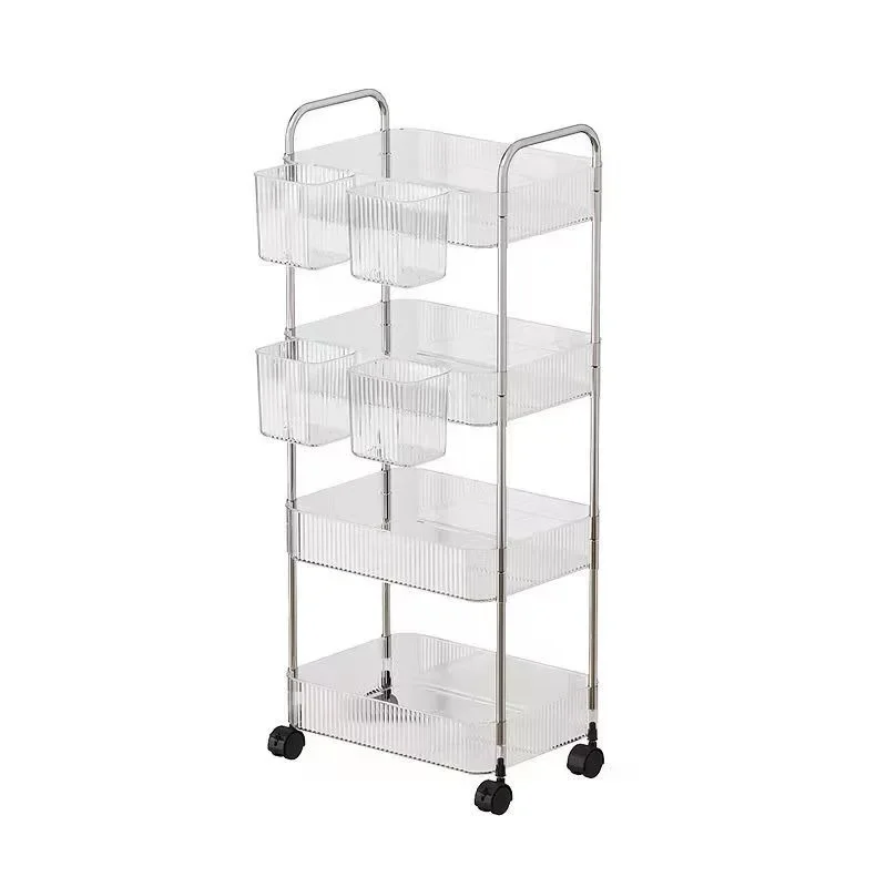 Mobile Shelf with Wheel Multi-Layers Storage Rack Home Trolley for Snacks Cosmetic Sundries Organizer 2/3/4 Tiers Rolling Cart