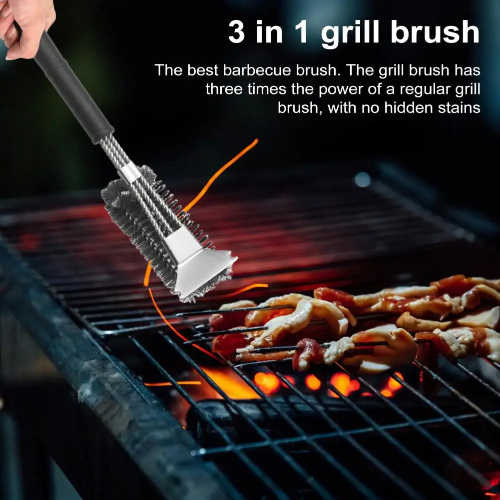 Stainless Steel Grill Brush Cast Iron Grate Brush Efficient Rust-proof Grill Tools Bristle-free 3-in-1 Brush Scraper for Grills